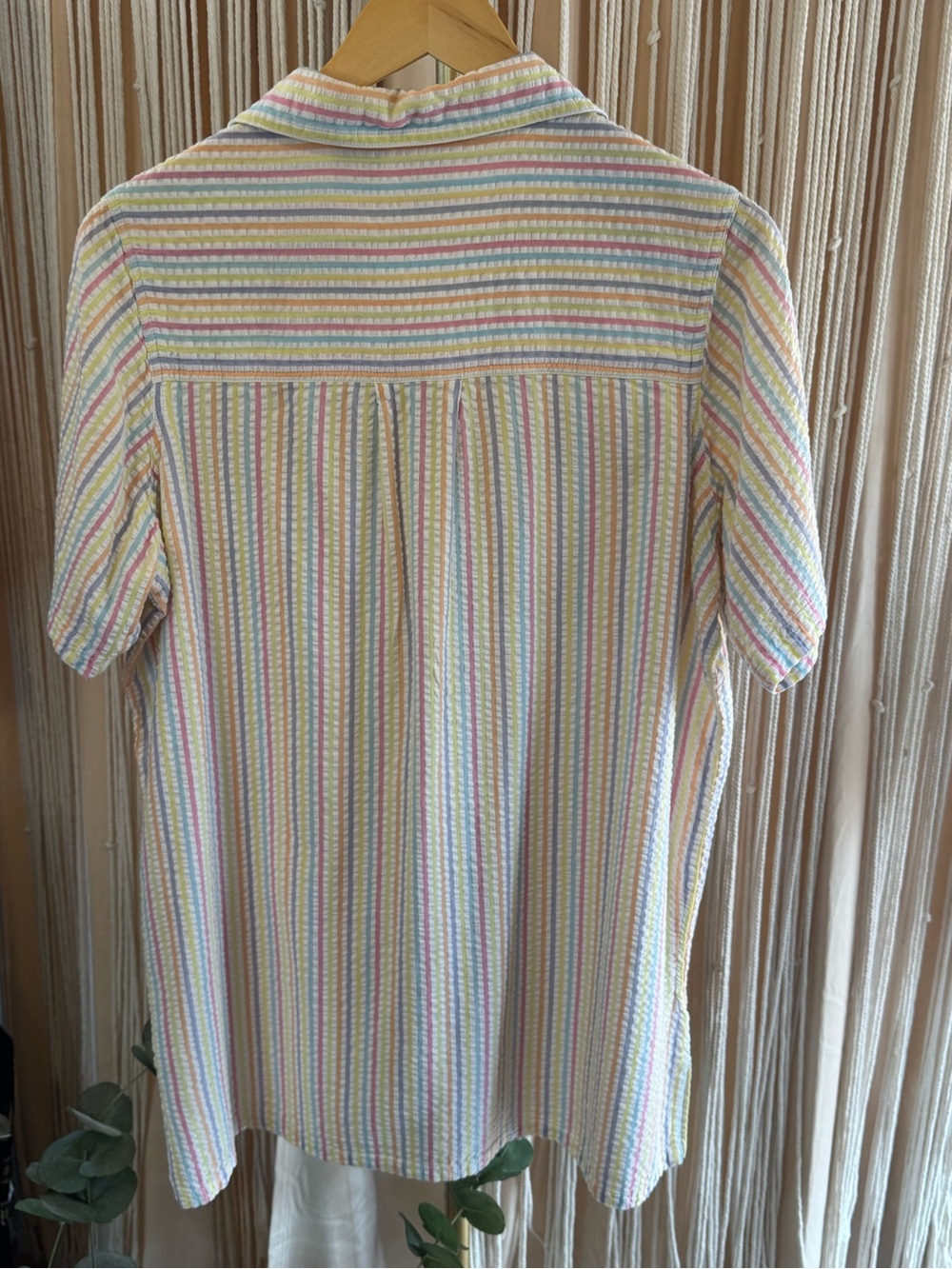 Roaman's Pastel candy Stripe Cotton Seersucker Button Down Shirt blouse 22W - Picture 9 of 11